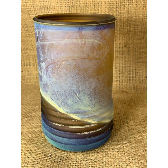 Hand Blown 4" Art Glass Cup or Candle Holder Beautiful Swirl Design - Picture 4 of 8
